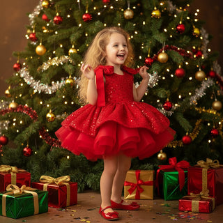 Ela Kırmızı Kırma Taşlı omuzları Kurdaleli  Elbise