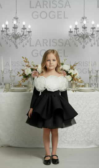 Laberia Siyah Gül detay kız Çocuk Elbise