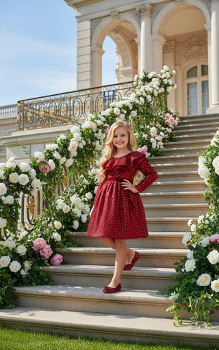 Milano Kırmızı kemerli  Çift Valon Elbise