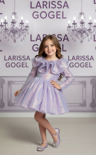 Milano Lila Çift Valon Uzun Kol Elbise