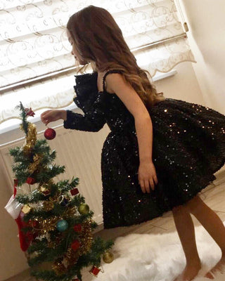 Milano Siyah Tek Kol Çift Valon Elbise