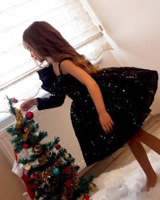 Milano Siyah Tek Kol Çift Valon Elbise