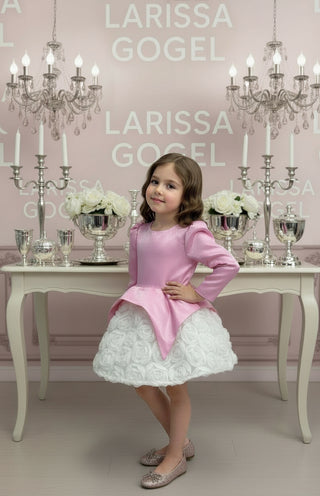 Perlina Pudra  Uzun kol Kız Çocuk Elbise