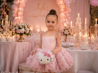 Victoria Lace Balon Gül Etek Pudra Askılı Saten Kız Çocuk Abiye Elbise
